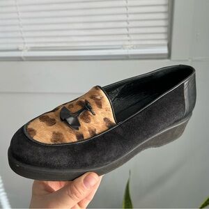 Donald J. Pliner Black and Leopard Print calf hair Loafers